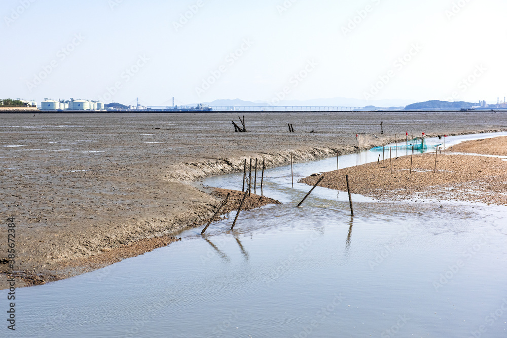 The beautiful landscape of coastline and tidal flat. The beautiful landscape of coastline and tidal flat.