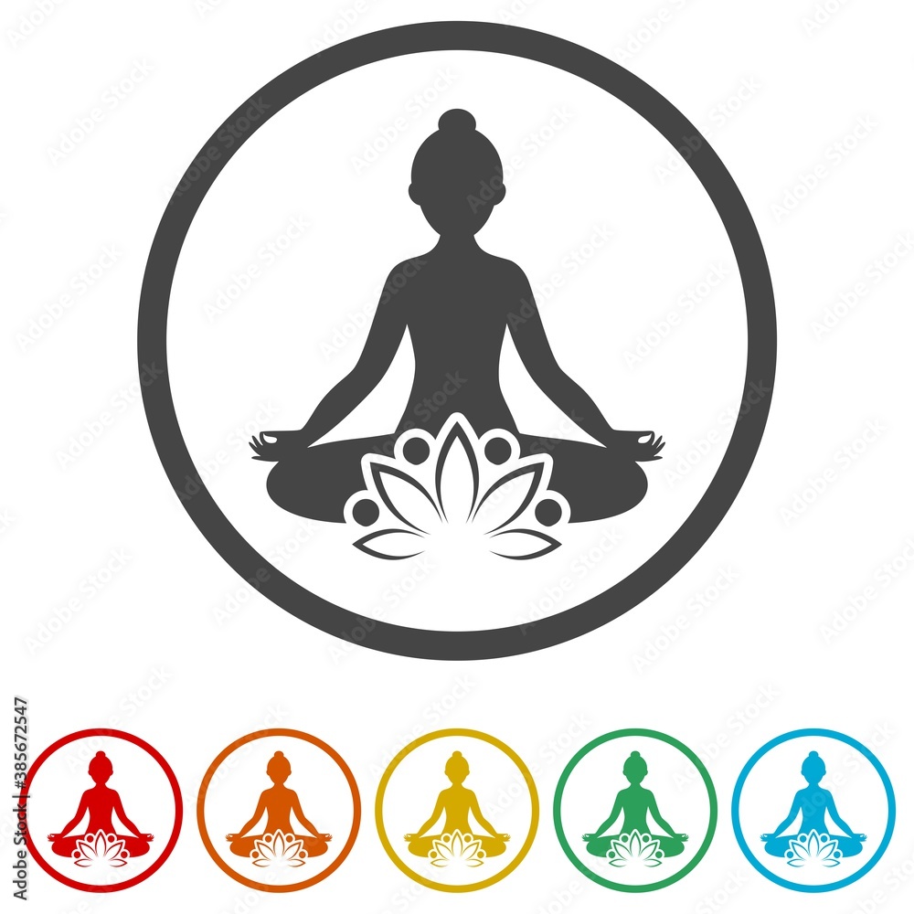 Lotus yoga logo design ring icon, color set