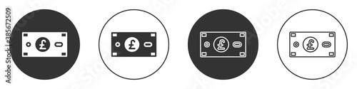 Black Pound sterling money icon isolated on white background. Pound GBP currency symbol. Circle button. Vector.