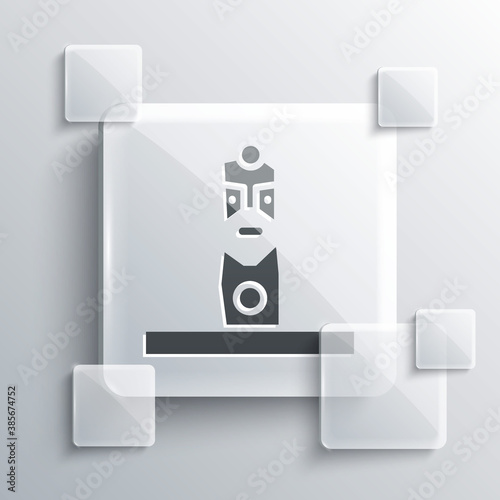 Grey Slavic pagan idol icon isolated on grey background. Antique ritual wooden idol. Square glass panels. Vector.