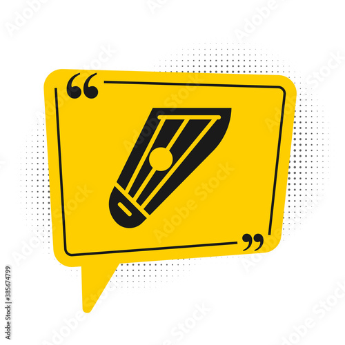 Black Musical instrument kankles icon isolated on white background. Yellow speech bubble symbol. Vector.
