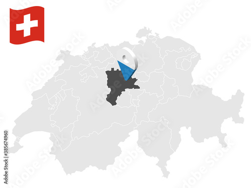 Location Canton of  Lucerne on map Switzerland. 3d location sign similar to the flag of  Lucerne . Quality map  with  provinces of  Switzerland for your design. EPS10.