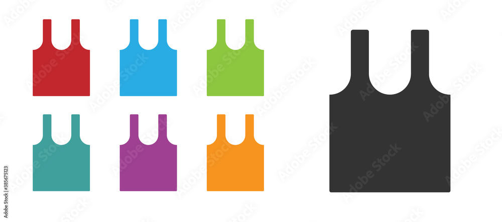 Black Sleeveless T-shirt icon isolated on white background. Set icons colorful. Vector. Black Sleeveless T-shirt icon isolated on white background. Set icons colorful. Vector.