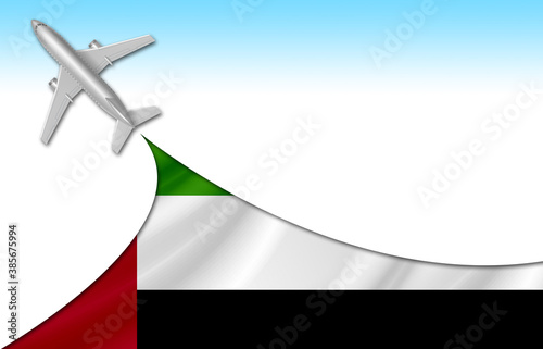 3d illustration plane with United Arab Emirates flag background for business and travel design