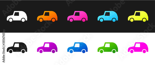Set Toy car icon isolated on black and white background. Vector.