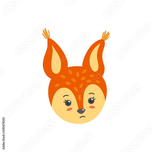 Squirrel head as sad emoji. Unhappy emoticon. Vector illustration of squirrel in flat style