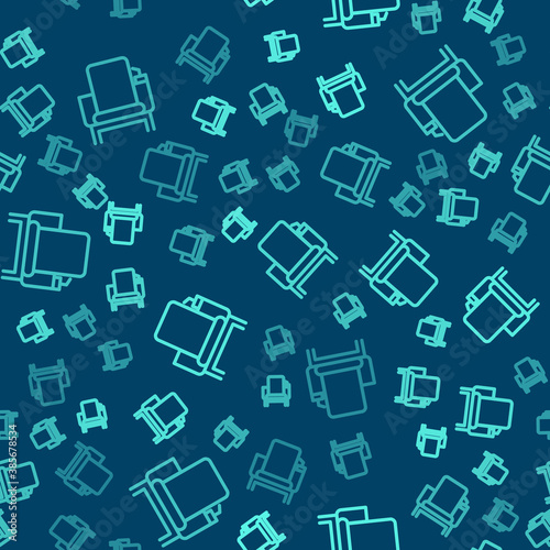Green line Cinema chair icon isolated seamless pattern on blue background. Vector Illustration.