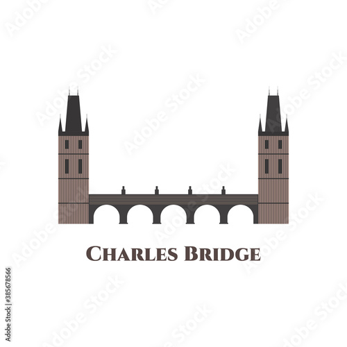 Prague Charles Bridge vector Illustration. A historic bridge that crosses the Vltava (Moldau) river in Prague, Czech Republic. One of the most beautiful places in the world definitely