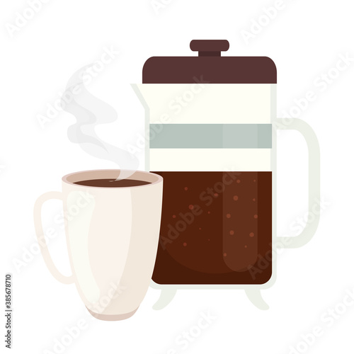coffee french press and mug design of drink caffeine breakfast and beverage theme Vector illustration