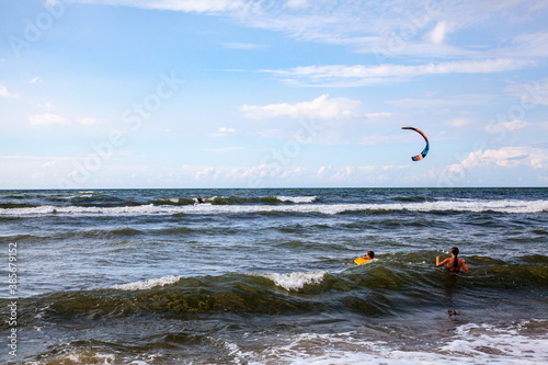 Kite surfing in the sea