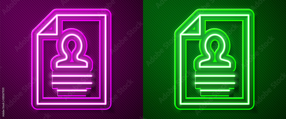 Glowing neon line Resume icon isolated on purple and green background. CV application. Searching professional staff. Analyzing personnel resume. Vector. Glowing neon line Resume icon isolated on purple and green background. CV application. Searching professional staff. Analyzing personnel resume. Vector.