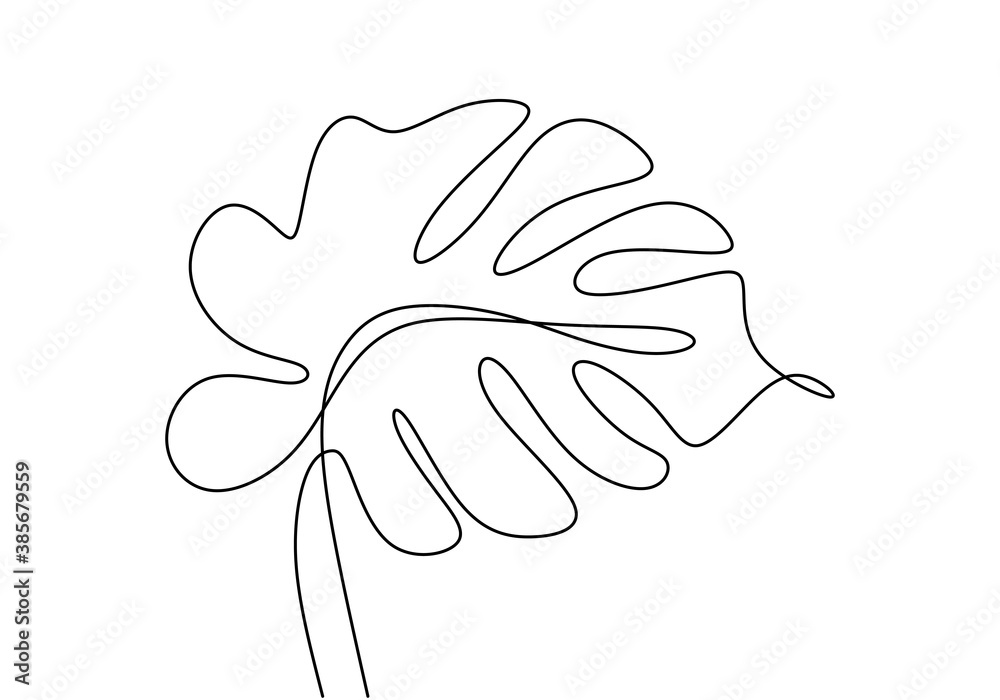 Monstera leaf one continuous line art. Nature plant minimalism design ...