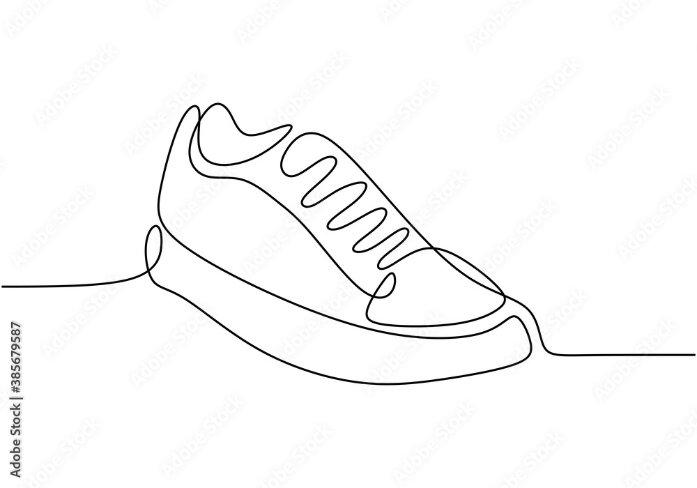 One line drawing of shoe. Sneakers a sport shoes for hand drawing  minimalism design. Sketch sneakers for your creativity isolated on white  background. Fashion style concept. Vector illustration Stock Vector | Adobe