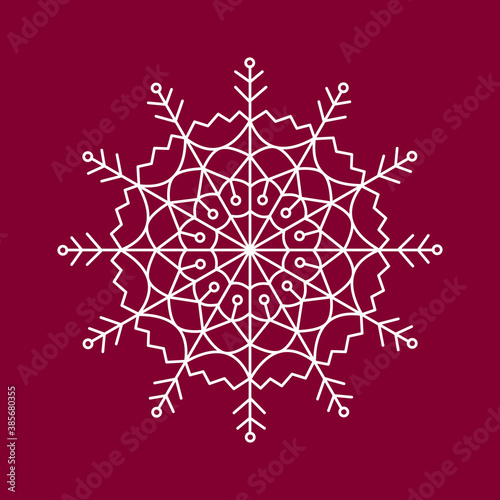 Snowflake white vector icon color red background. Winter white Christmas snowflake crystal element.