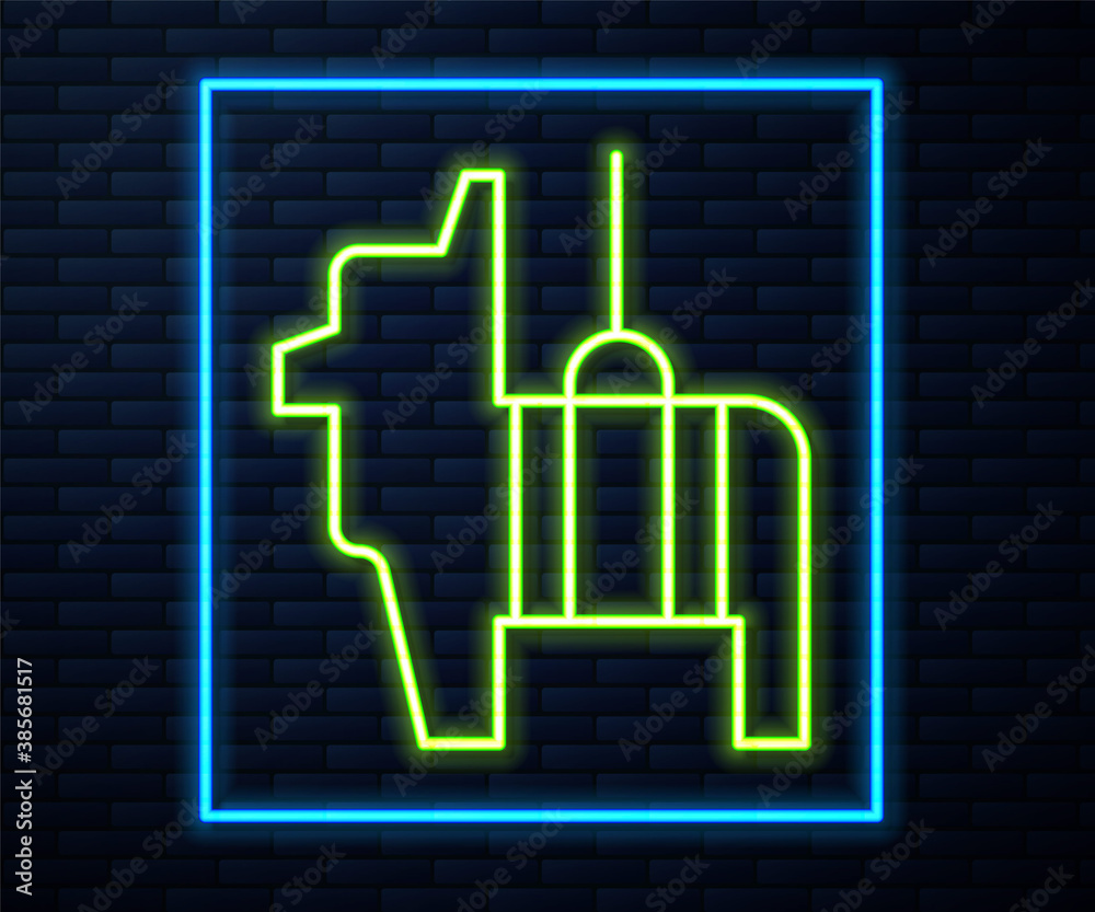Glowing neon line Pinata icon isolated on brick wall background. Mexican traditional birthday toy. Vector. Glowing neon line Pinata icon isolated on brick wall background. Mexican traditional birthday toy. Vector.