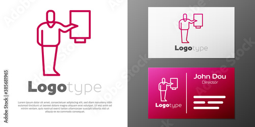 Logotype line Museum guide icon isolated on white background. Logo design template element. Vector.