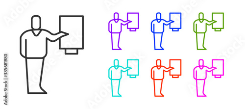 Black line Museum guide icon isolated on white background. Set icons colorful. Vector.