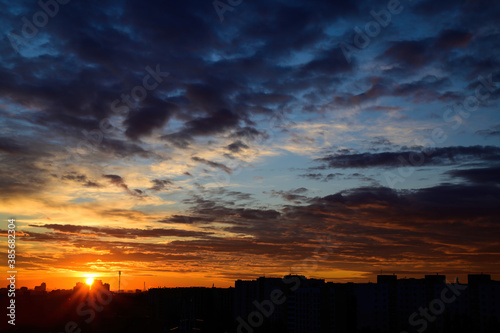 Color variety concept. Night landscape photo of morning sunrise