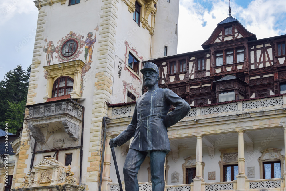 King Carol I Statue Situated in Front of Peles Castle, Sinaia, Prahova, Romania