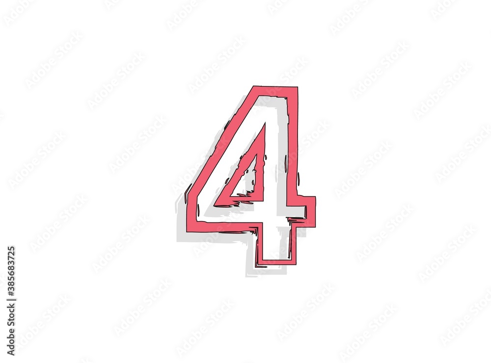 Obraz premium 4 pink number, hand drawn brush stroke. Comic style design. For design element, logo, creative poster etc. Vector illustration