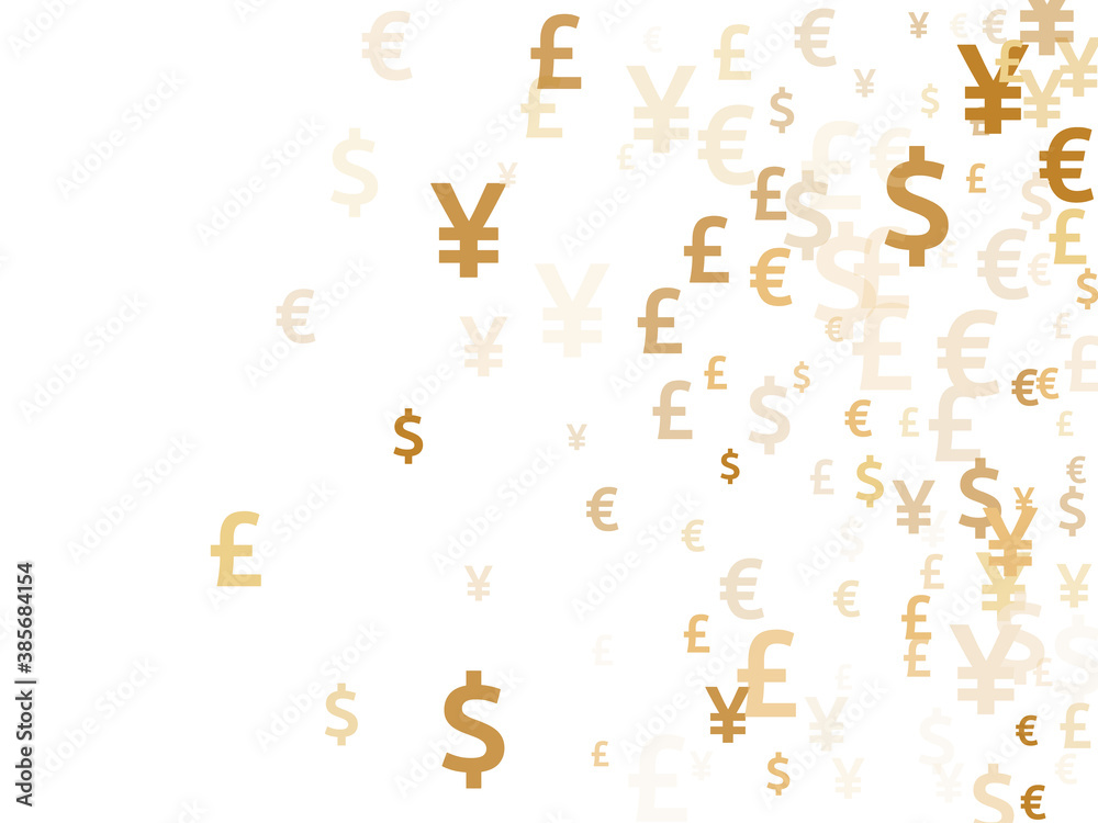 Euro dollar pound yen gold symbols scatter money vector illustration. Deposit backdrop. Currency Euro dollar pound yen gold symbols scatter money vector illustration. Deposit backdrop. Currency