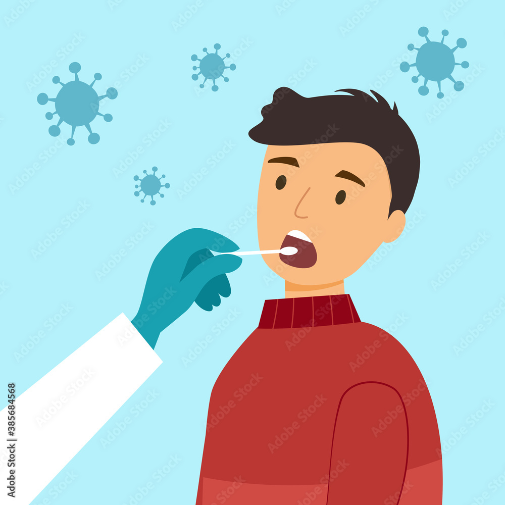 Mouth saliva test using swab concept vector illustration. COVID19