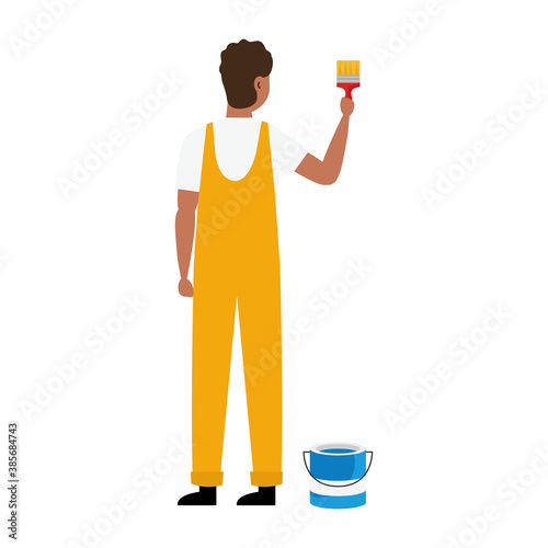 painter man with bucket and brush design of remodeling working and repairing theme Vector illustration