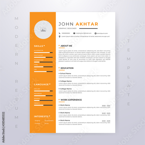 Editable Modern Resume Minimalist Orange Premium Template
