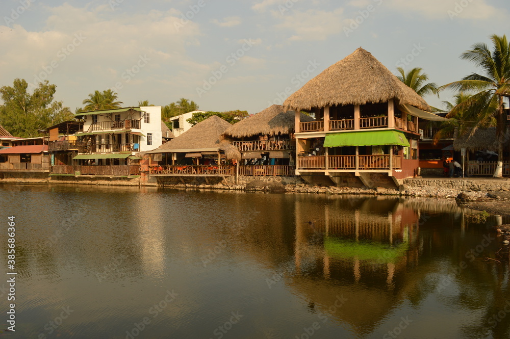 Surfing on the beautiful San Blas beaches in El Salvador, Central America