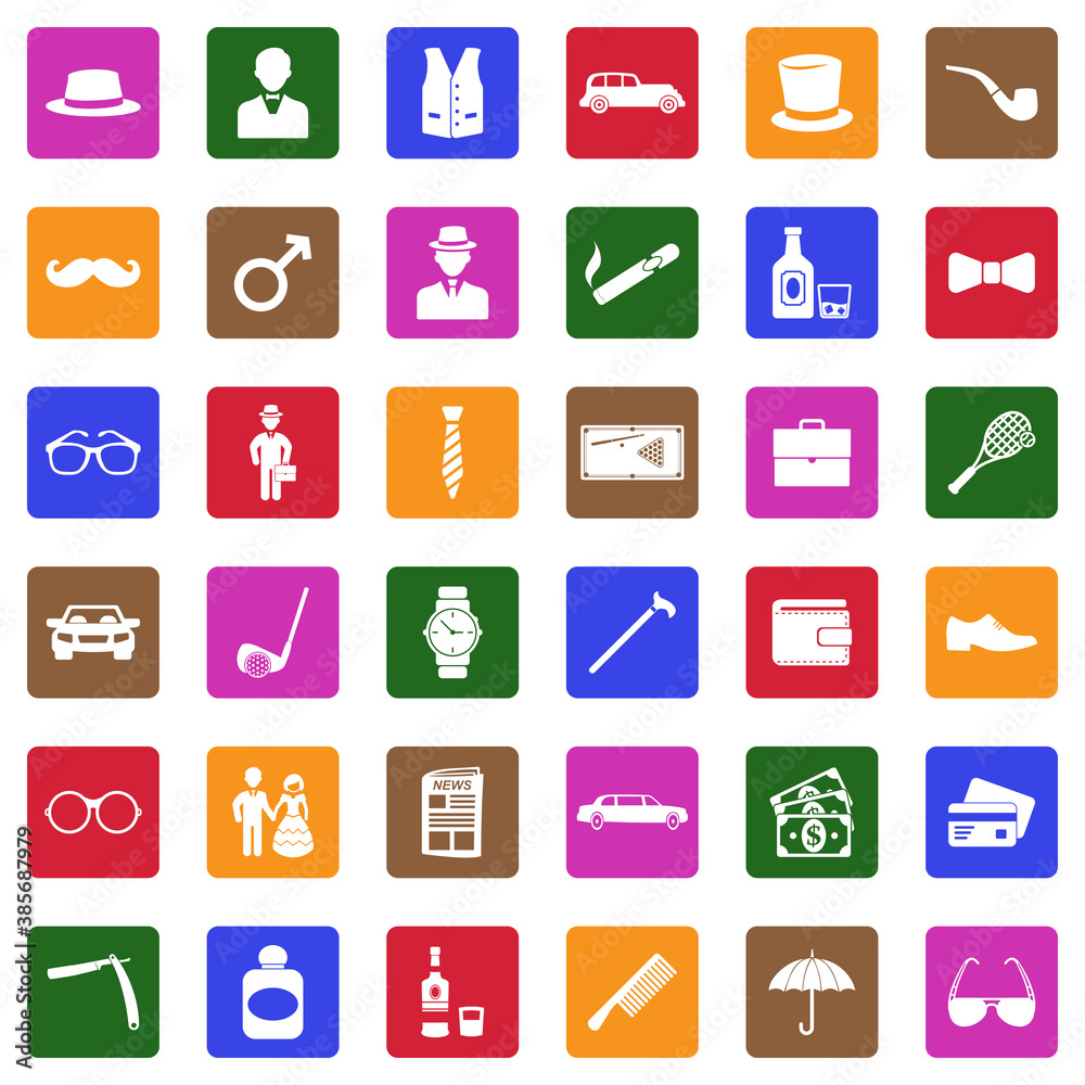 Gentlemen Icons. White Flat Design In Square. Vector Illustration. Gentlemen Icons. White Flat Design In Square. Vector Illustration.