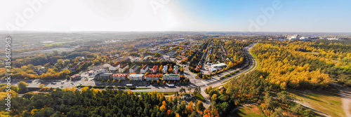 Aerial panoramic view to Lahti city at autumn morning, Finland
