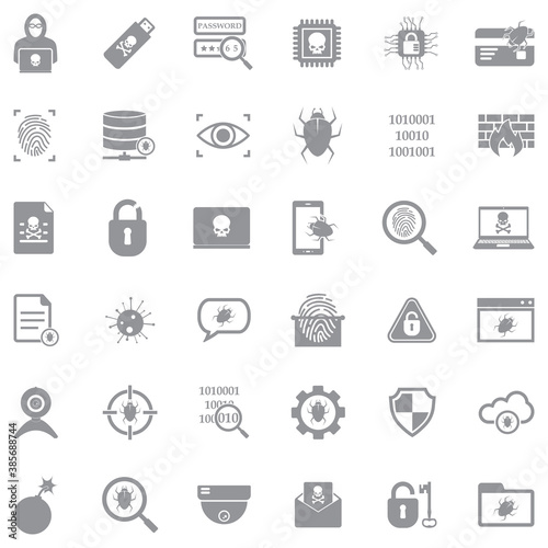 Hacker Icons. Gray Flat Design. Vector Illustration.