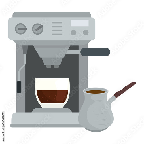 coffee turkish jar and machine with glass cup design of drink caffeine breakfast and beverage theme Vector illustration