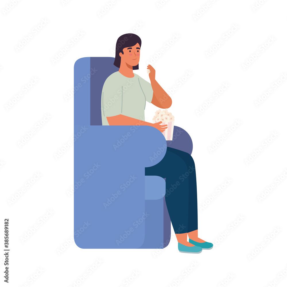 woman eating pop corn on chair design of Activity and leisure theme Vector illustration