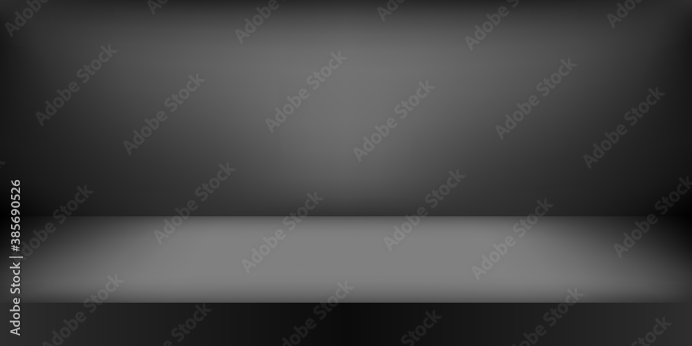 Empty black studio. Room background, product display with copy space for display of content design. Vector illustration Empty black studio. Room background, product display with copy space for display of content design. Vector illustration