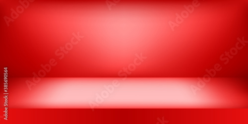 Empty red color studio. Room background, product display with copy space for display of content design. Vector illustration