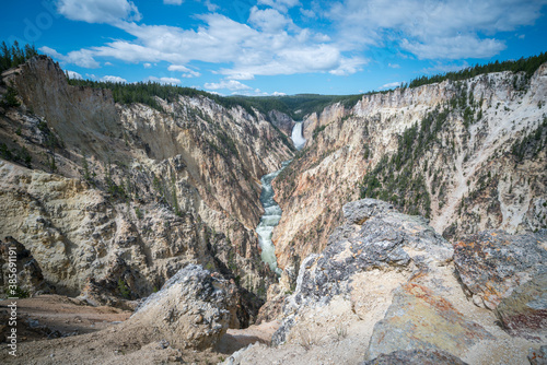 lower falls of the yellowstone national park from artist point, wyoming, usa
