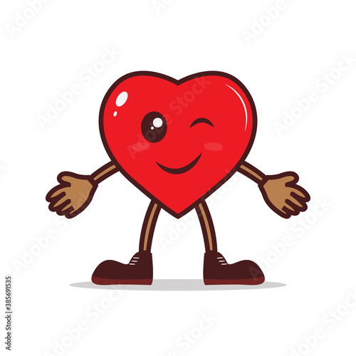 love cute cartoon character mascot red color, flirty eyes emoticon, romantic expression, element vector