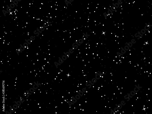 Starry sky. Dark night sky. Infinity space with shiny stars. Mystery dark Universe. Vector background