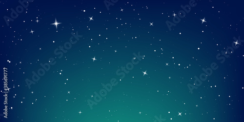 Dark night sky. Starry sky color background. Infinity space with shiny stars. Vector illustration