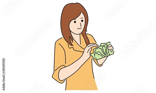 Bank customer service is counting money.  Vector cartoon illustrationWeb photo