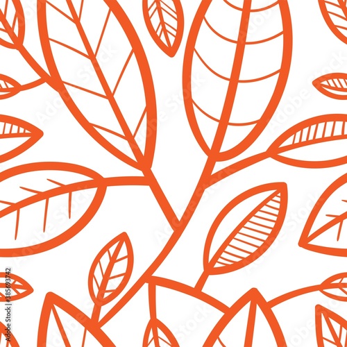 Seamless pattern with different eaves on  white background. Vector print with plants.