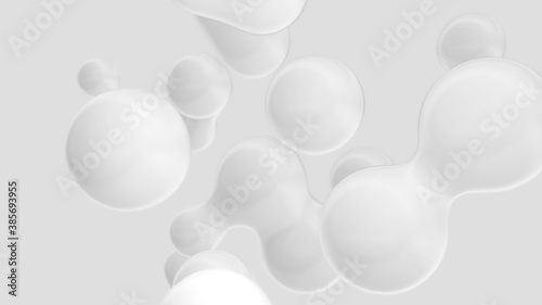 Abstract 3D rendering deformed white Metaballs