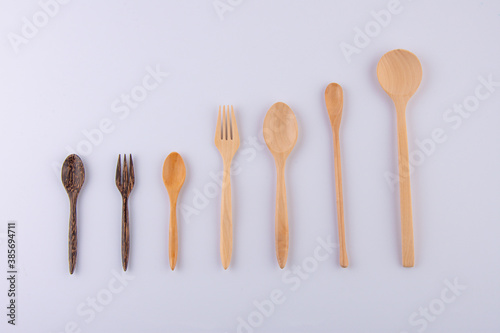 Kitchenware set of wooden spoon and wooden fork isolated on white background 