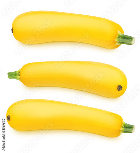 Set of fresh whole yellow vegetable marrow zucchini isolated on a white background.
