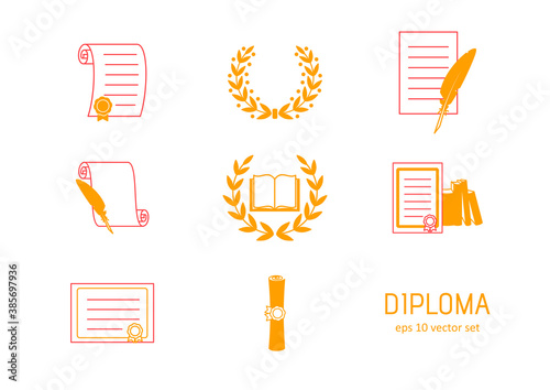 Diploma - vector icons set.
