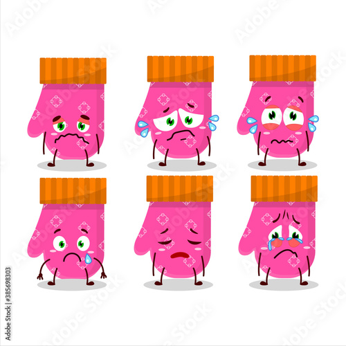 Pink gloves cartoon character with sad expression