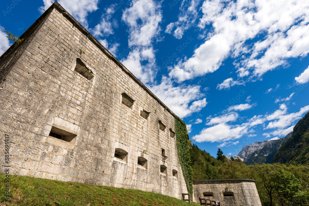Kluze Fortress, of the Austrian empire, First World War. It was built in the Koritnica river valley in northwestern Slovenia in the border protection near the small town of Bovec or Plezzo, Slovenia. Kluze Fortress, of the Austrian empire, First World War. It was built in the Koritnica river valley in northwestern Slovenia in the border protection near the small town of Bovec or Plezzo, Slovenia.