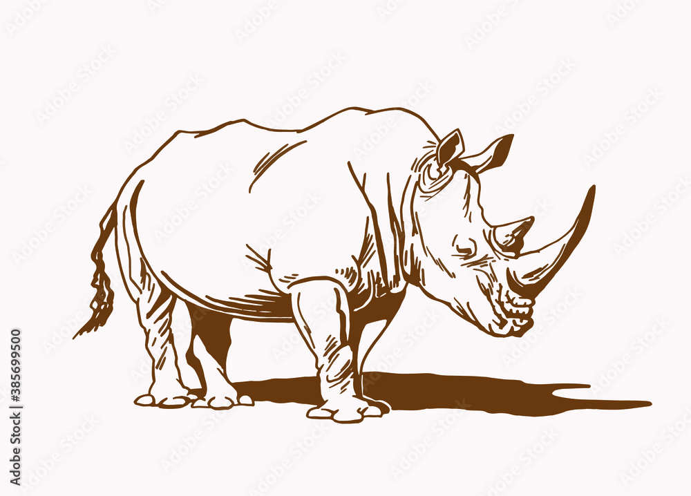 Obraz premium Vector rhino, sepia background,vector illustration