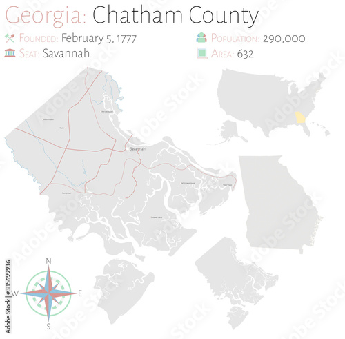 Large and detailed map of Chatham county in Georgia, USA. photo